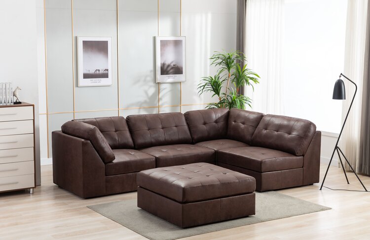 Walnut Brown Sectional | Includes Ottoman